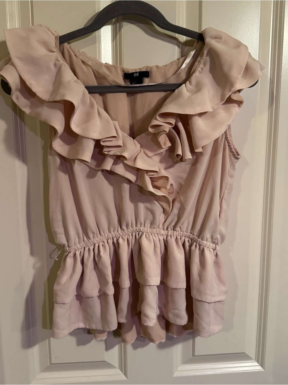 H&M Light Blush Pink Ruffle Peplum Blouse